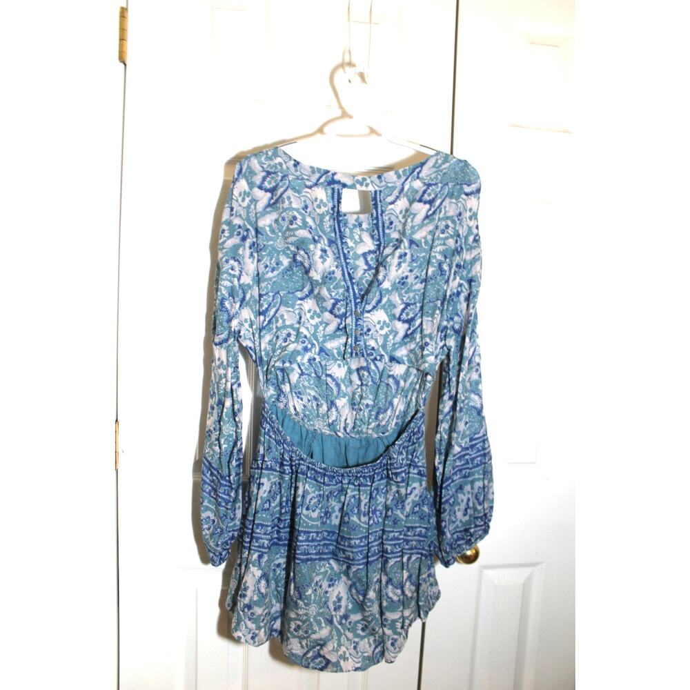 Free People Silver Sun Bohemian Print Open Back Mini Dress sz S - Picture 3 of 4